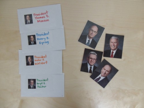 General Conference Activity for Toddlers-Apostle envelope picture match