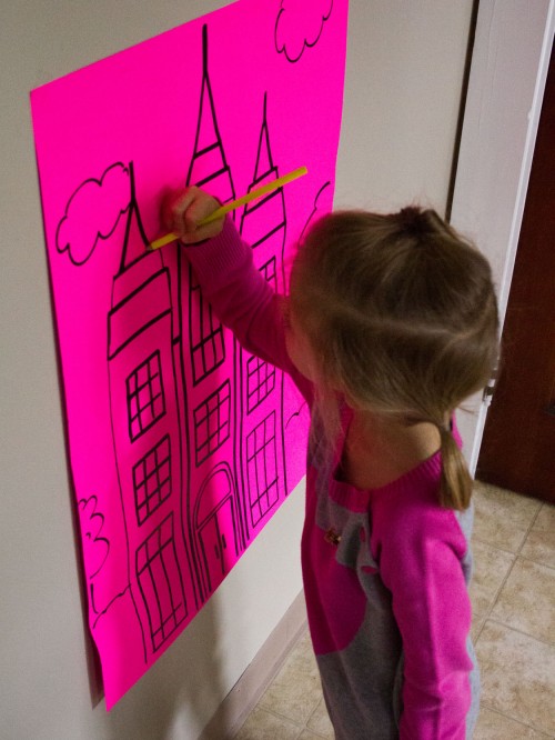 Draw a scripture story or church-y picture on poster board and tape it to the wall. Let your kids color away. Great way to keep preschoolers busy during General Conference.