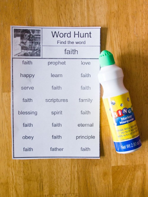 Free printable word hunt worksheets. Great General Conference activity for preschoolers and up.