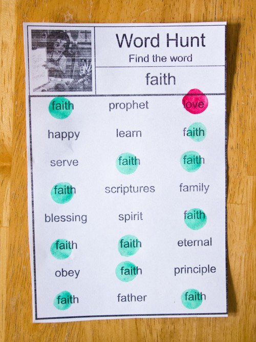Free printable word hunt worksheets. Great General Conference activity for preschoolers and up.