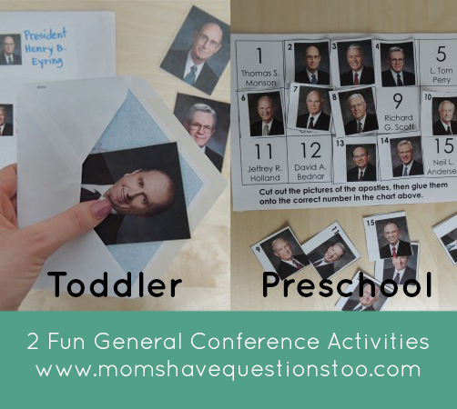 General Conference Activities - Apostle Envelope Matching and Cut and Paste Page - Moms Have Questions Too