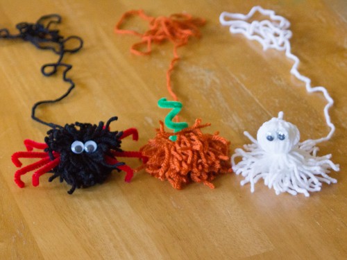 Pom Pom Halloween Craft Spider Pumpkin Ghost