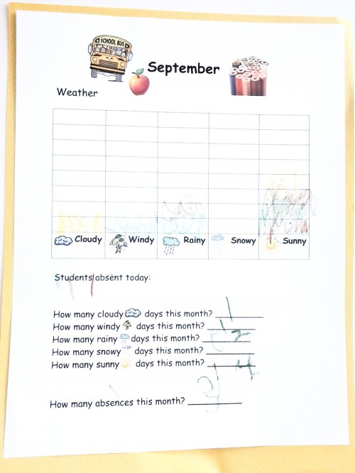 Preschool Journal - Weather and Attendance Finished Sheet