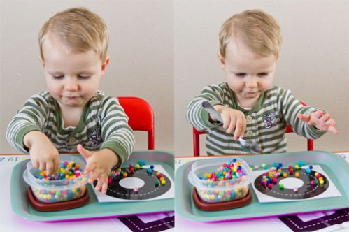 Beads on Track - Car Themed Tot School Trays -- Moms Have Questions Too