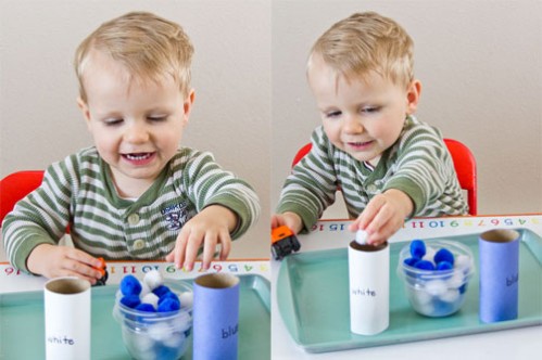 Color Sort Pom Poms - Car Themed Tot School Trays -- Moms Have Questions Too