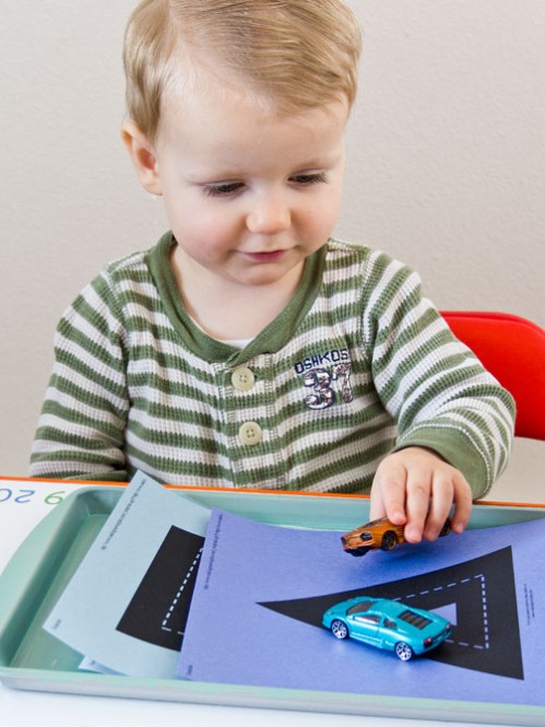 Colored Car Tracks - Car Themed Tot School Trays -- Moms Have Questions Too 05