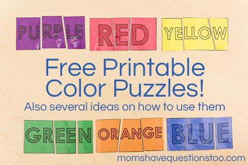 Free Printable! 3 Part Color Puzzles -- Moms Have Questions Too