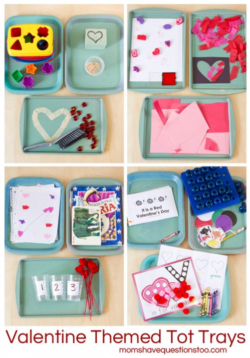 Valentine Themed Tot School Trays -- Moms Have Questions Too