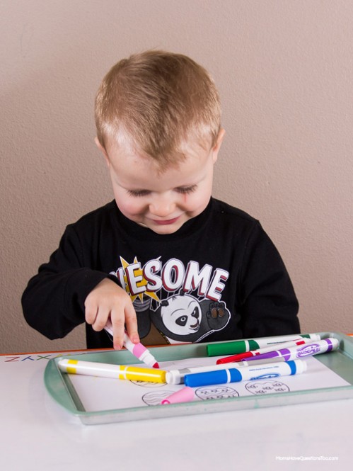 Coloring Easter Eggs - Easter Themed Tot School Trays -- Moms Have Questions Too