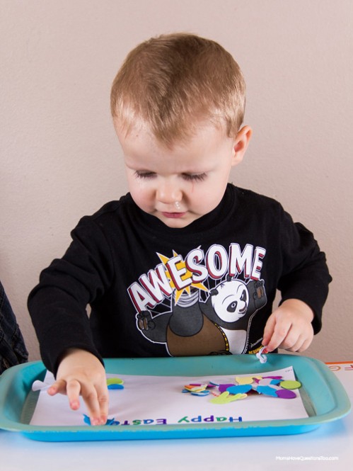 Foam Stickers - Easter Themed Tot School Trays -- Moms Have Questions Too