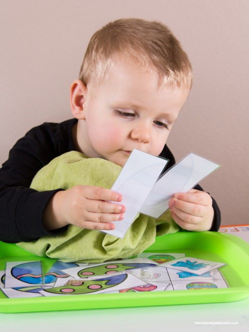 Two Part Puzzles - Easter Themed Tot School Trays -- Moms Have Questions Too