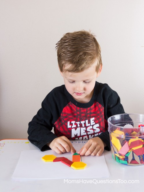 Filling in the Shapes with Pattern Blocks - Moms Have Questions Too