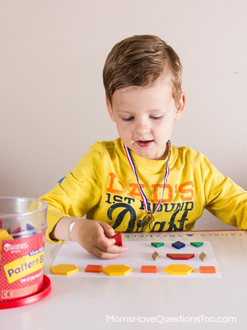 Patterns for Preschoolers using Pattern Blocks - Moms Have Questions Too