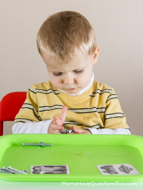 Nuts and Bolts - Space Themed Tot School Trays - Moms Have Questions Too