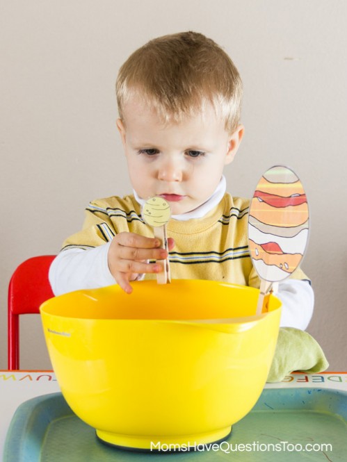 Clip Planet Clothespins onto a Bowl - Space Themed Tot School Trays - Moms Have Questions Too