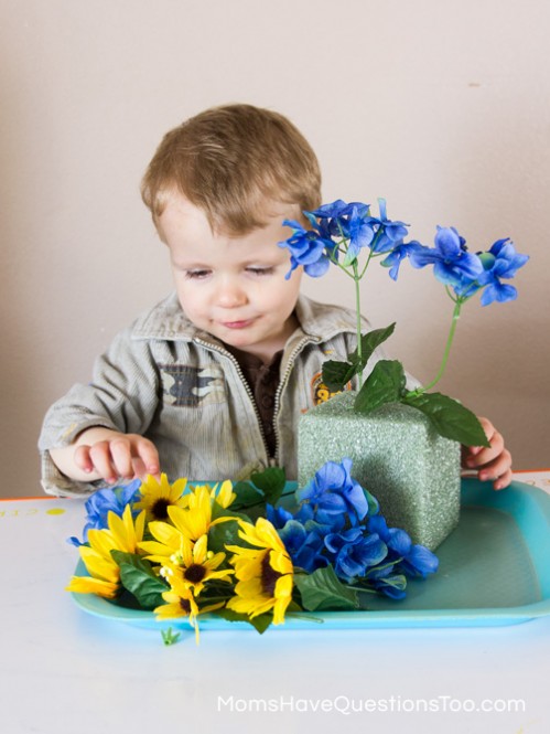 Arranging Flowers - Spring Tot School Trays - Moms Have Questions Too