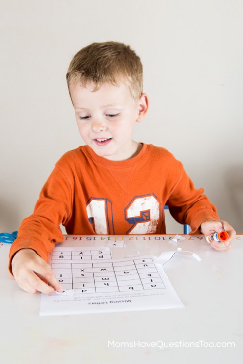 Missing Letters Cut and Paste Activity for Preschoolers www.momshavequestionstoo.com