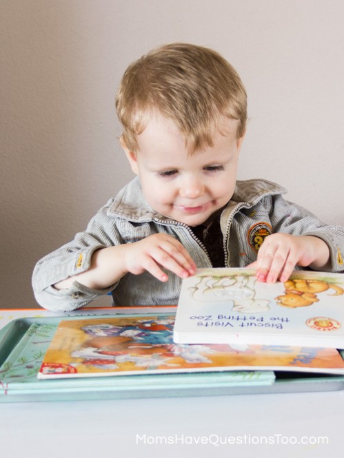 Reading Books - Spring Tot School Trays - Moms Have Questions Too