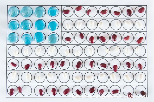 4th of July Sensory Bin Items on Flag - www.momshavequestionstoo.com