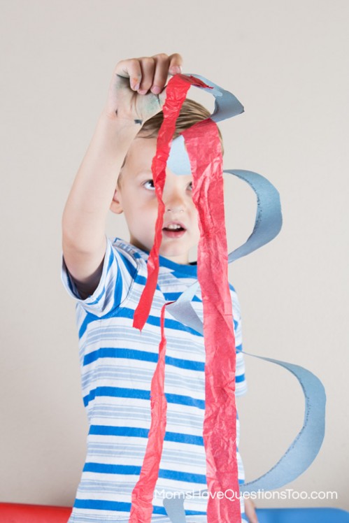 Finished Hanging Spiral Decoration - 5 Crafts for the 4th of July www.momshavequestionstoo.com