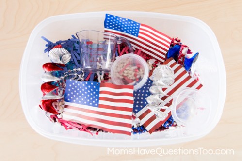 Flags in 4th of July Sensory Bin - www.momshavequestionstoo.com