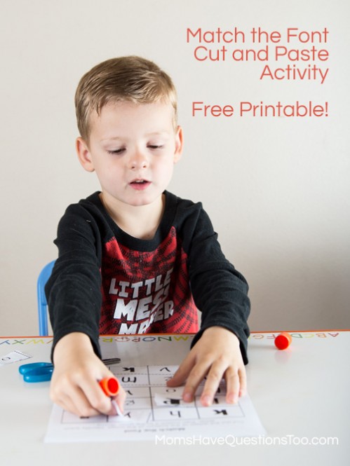 Match the Font Cut and Paste Activity momshavequestionstoo.com