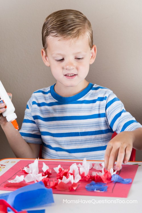 Tissue Paper Flag Craft - 5 Crafts for the 4th of July www.momshavequestionstoo.com