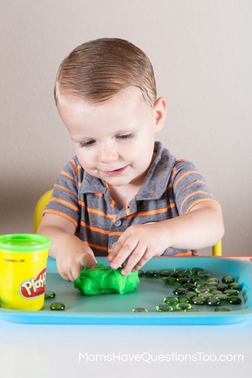 Green Gems with Green Play-doh - Moms Have Questions Too