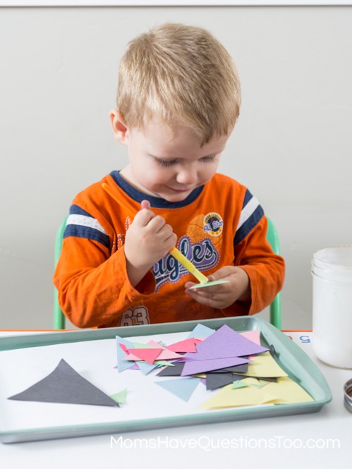 Painting Glue on Triangles - Moms Have Questions Too