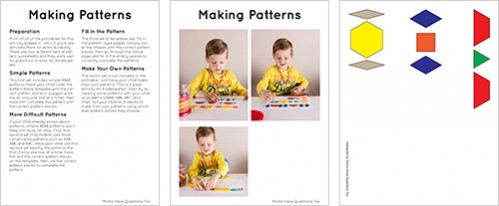 Pattern Blocks Activity Pack Sample Pages - Moms Have Questions Too