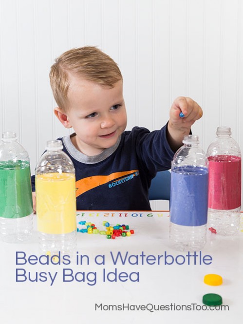 Busy Bad Idea - Beads in a Waterbottle Color Sorting - Moms Have Questions Too
