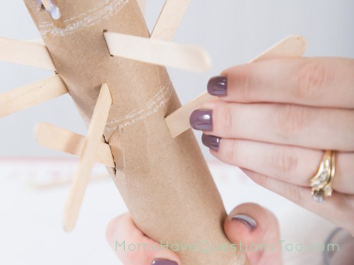 Fall Leaves on Tree Activity - Put popsicle sticks in holes - Moms Have Questions Too