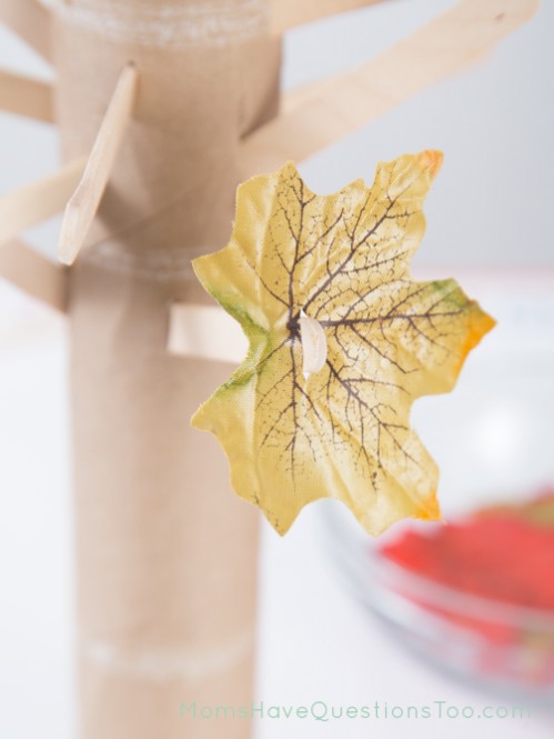 Place Leaves on Popsicle Stick Tree - Moms Have Questions Too