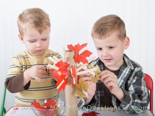 Placing Leaves on a Popsicle Stick Tree - Fine Motor Activity - Moms Have Questions Too