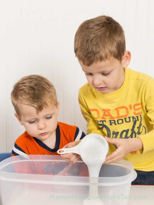 Pouring Glue for Homemade Silly Putty - Moms Have Questions Too