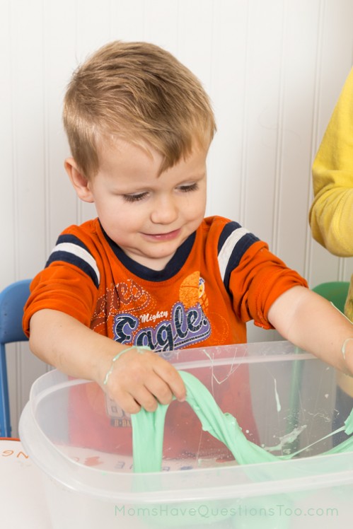 Stretching Homemade Silly Putty - Moms Have Questions Too