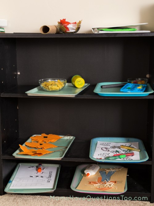 Tot School Trays on Shelves - Moms Have Questions Too