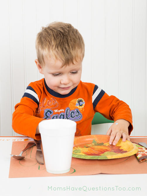 Practicing Setting the Table - Thanksgiving Tot Trays - Moms Have Questions Too