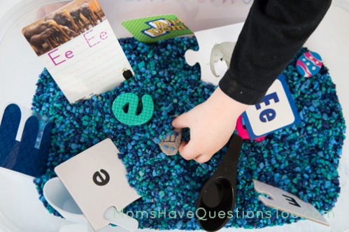 Letter E is for Extinct Sensory Bin - Moms Have Questions Too