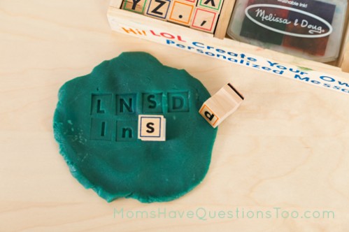 Match uppercase and lowercase letters with rubber alphabet stamps - Moms Have Questions Too