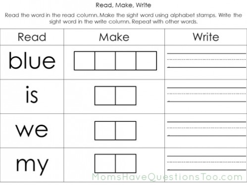 Read, Make and Write activity for preschool - Moms Have Questions Too