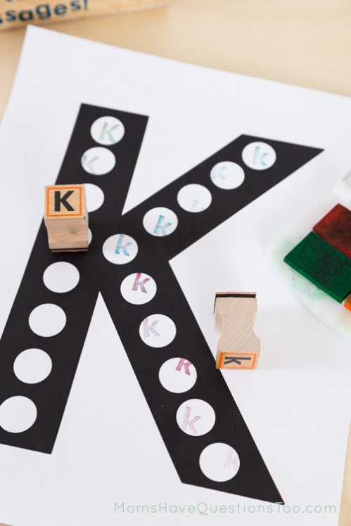Use alphabet stamps in do a dot letter pages - Moms Have Questions Too