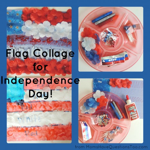 Have your kids make a flag collage for the Independence day! You only need construction paper, glue, and a bunch of red, white, and blue items.
