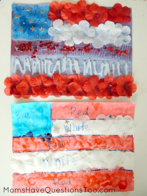 Use red, white, and blue items for this fun flag craft that's perfect for Independence day!
