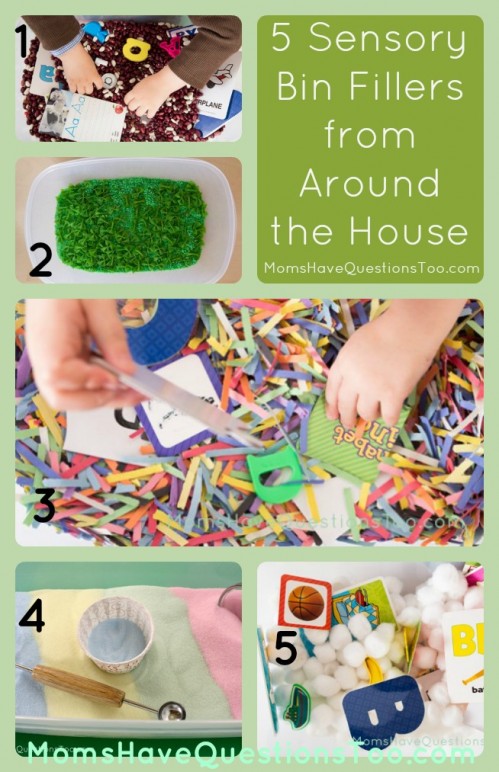 15 Creative sensory bin fillers. Includes both common and unique ideas. Also has container ideas for sensory bins!