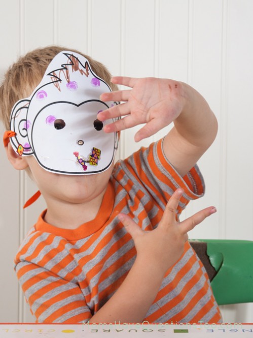 Monkey Mask Activity. J is for Jungle Toddler School. Tons of great ideas to teach the letter J, plus beading, sorting,and more!
