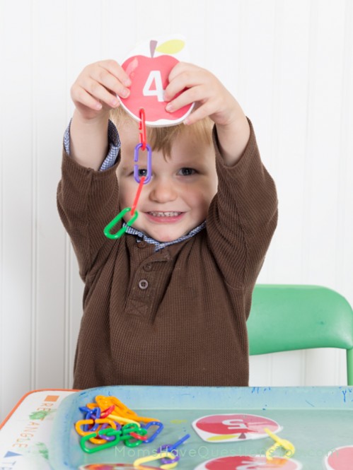 Teach numbers and counting with tot trays. Ideas for number cards, numbered cups and objects, printables, and dice activities.