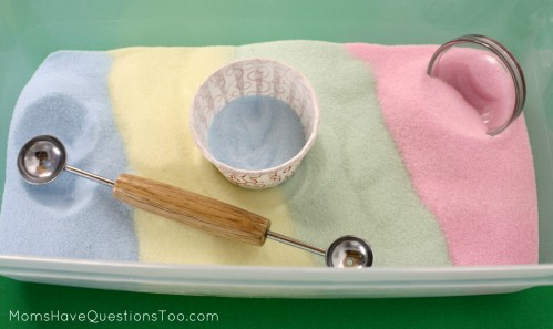 Colored salt is a cheap alternative to craft sand. It's a great texture, pretty, and only needs two ingredients!
