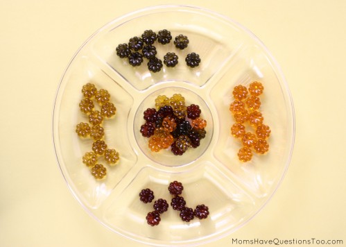 15 toddler activities that use table scatter (also called math manipulatives). These teach counting, creativity, fine motor, and more!