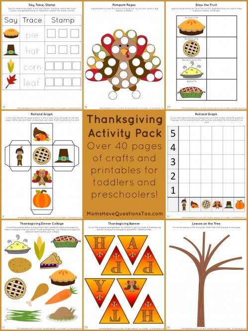 Thanksgiving Activity Pack with over 40 pages of crafts and printables for toddlers and preschoolers!